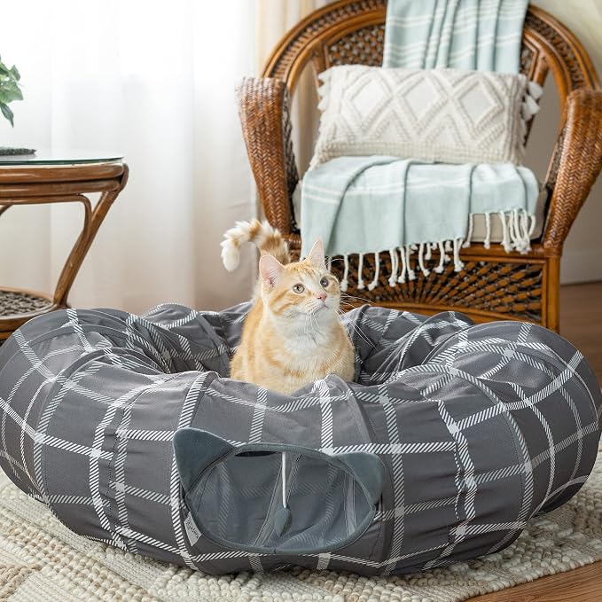 Kitty City Large Cat Tunnel Bed, 2-in-1 Zip-Together Cat Play Tunnel & Plush - Image 5