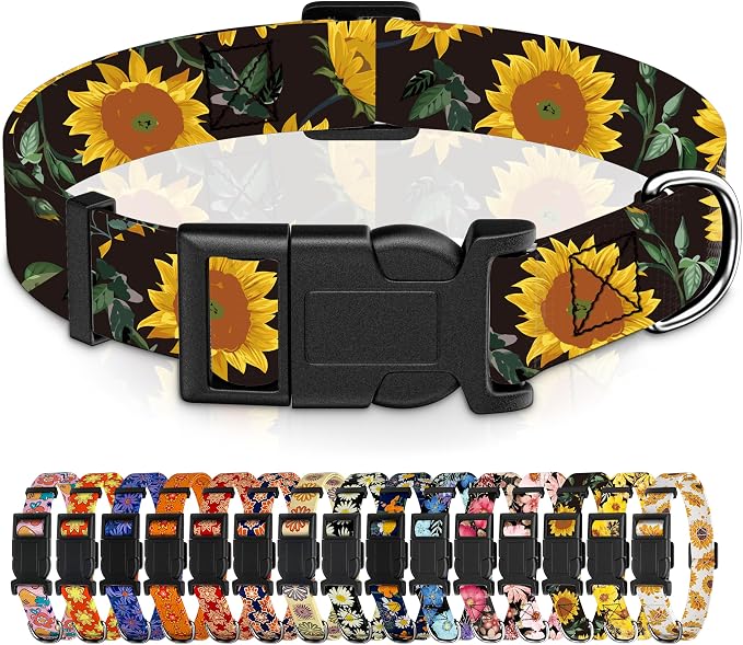 Dog Collar for Boys Girls, Sunflower Puppy Collar for Small Medium Large Dogs by Seyezo