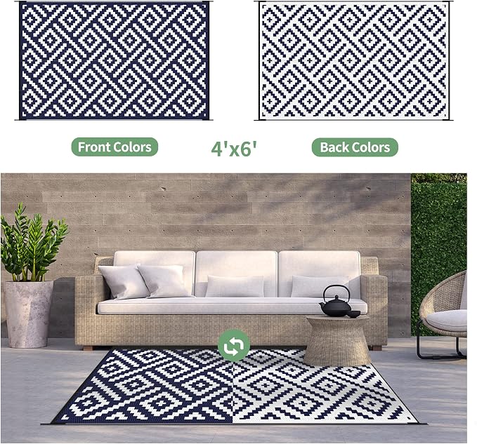 GENIMO Outdoor Rug 4x6 Waterproof, Reversible Mats, Outdoor Area Rug, Plastic - Image 4