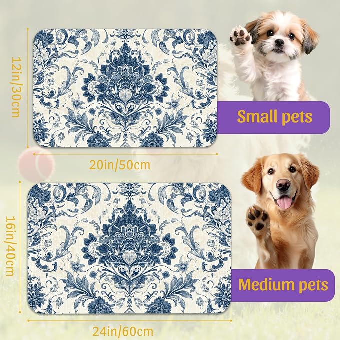 Vintage Floral Paisley Pet Feeding Mat, Absorbent Dog Cat Bowl Pad, Quick Dry - Image 2