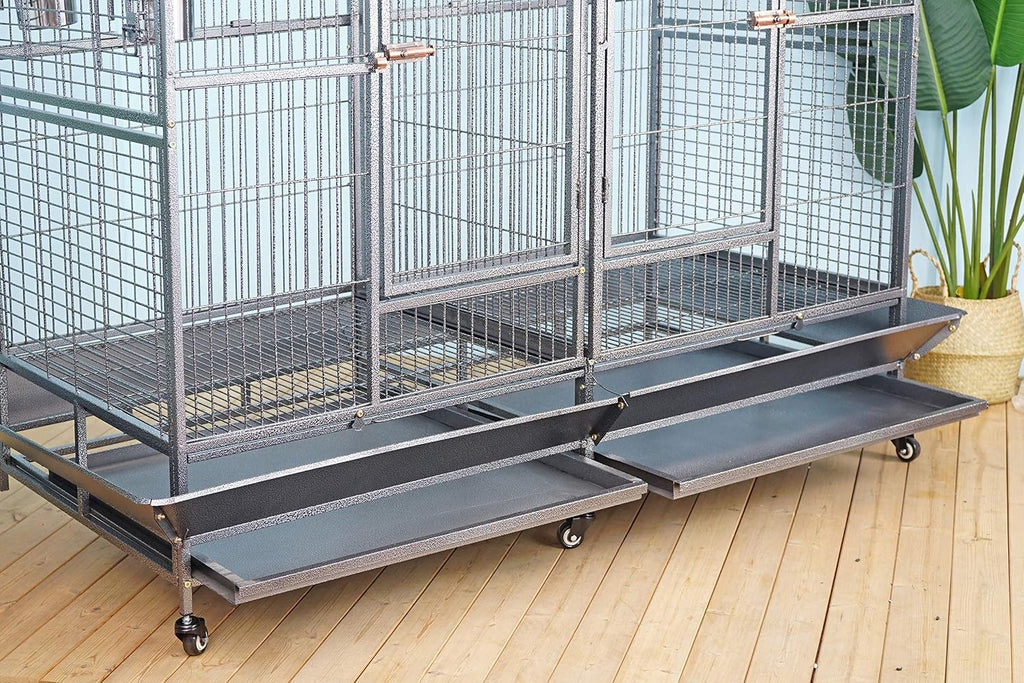 Double Bird Cage with Center Divider, W64xD32xH73 - GlobalHabitat Supply
