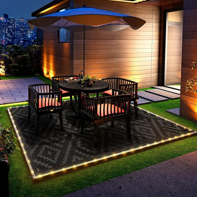 GENIMO Outdoor Rug with LED Strip Lights, Reversible Plastic Straw Rugs - Image 3