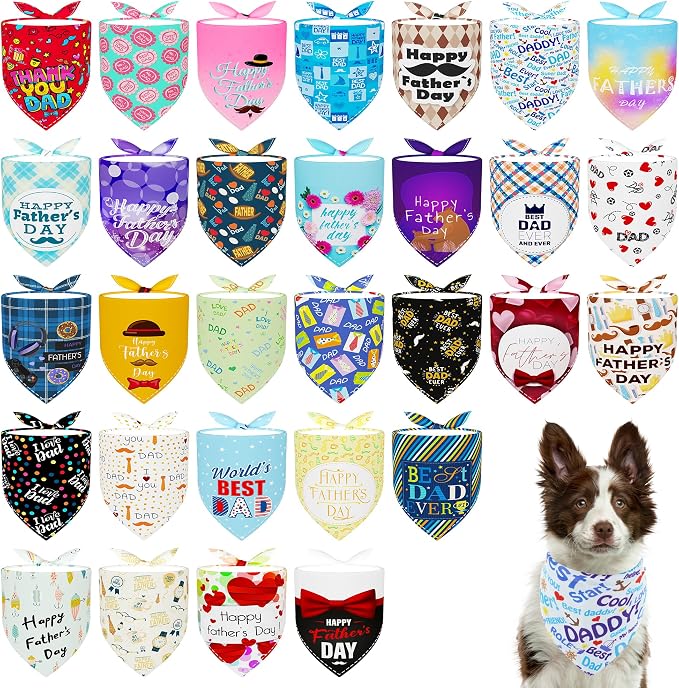 30 Pack Fathers Day Dog Bandanas Bulk by Bestwishforyou