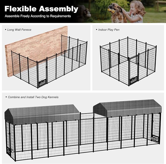 Large Dog Kennel Outside with Roof, Heavy-Duty Indoor Outdoor Dog Run Dog - Image 2