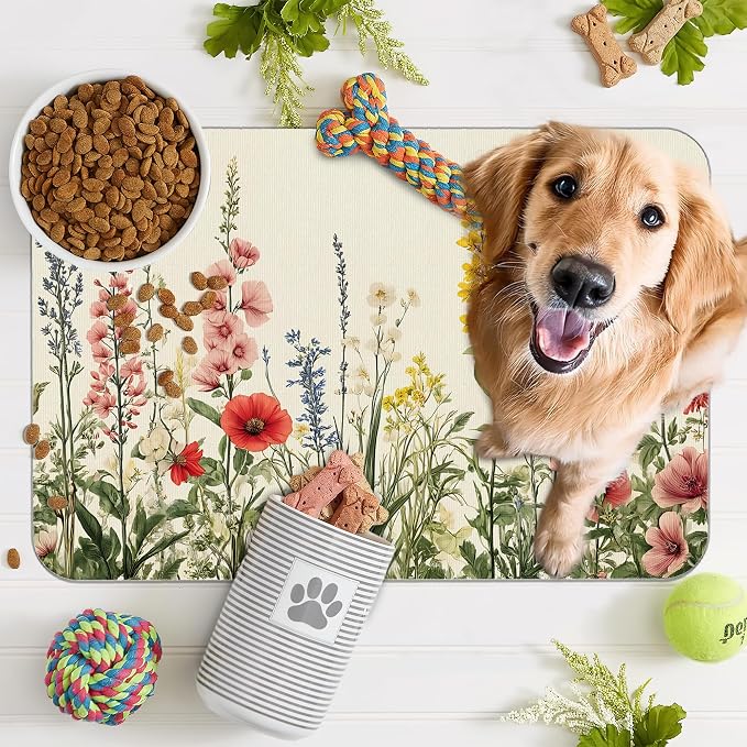 Vintage Flower Botanical Garden Dog Cat Food Mat, Absorbent Pet Feeding Mat - Image 7