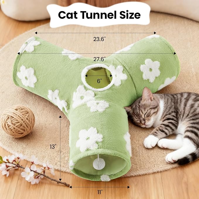 Tempcore Flannel Pet Cat Tunnel Tube Cat Toys 3 Way Collapsible, Cat Tunnels - Image 2