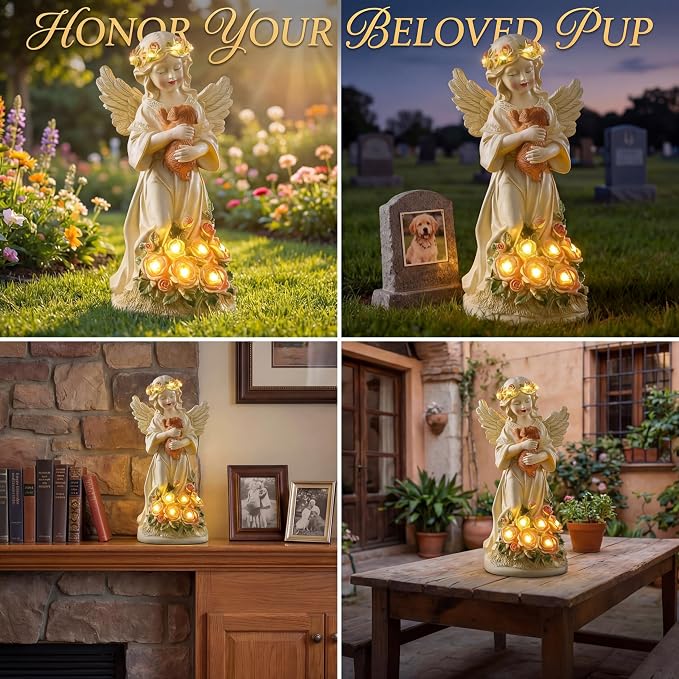 Chunful Solar Angel Dog Memorial Statue 10" Resin Pet Memorial Gift - Image 6