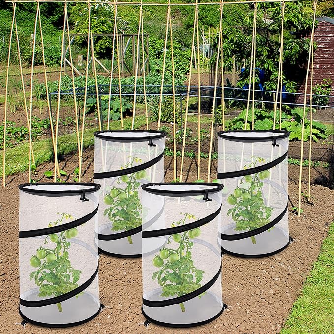 4 Pcs Pop Up Insect Barrier Plant Cover Net, 19.6" x 11.8" Round Foldable Plant - Image 5