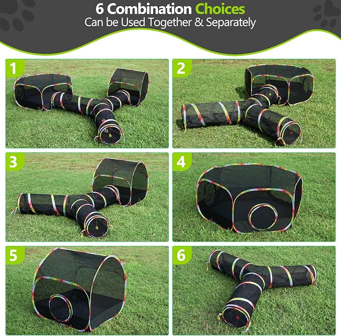 Outdoor Cat Enclosure with Cat Tunnel, Playhouse and Cat Toy Ball with Bell - Image 4