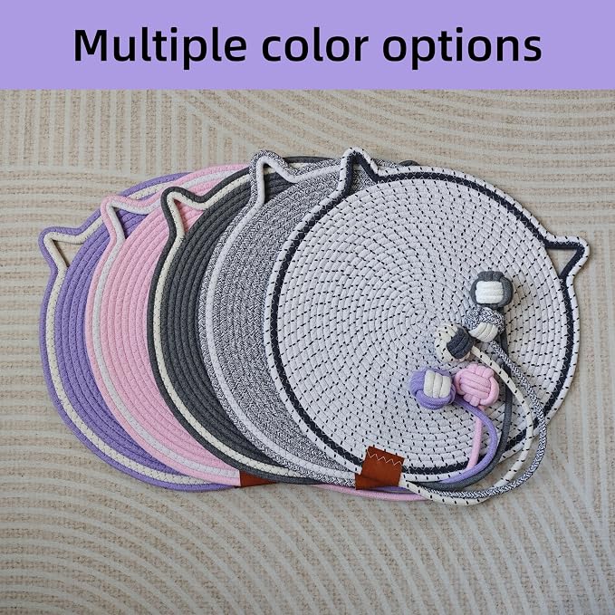 Cat Scratcher Mat, Natural Cotton Rope Cat Scratching Pad, 16.9'' Round Cat - Image 5