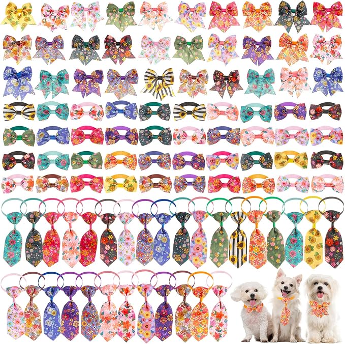 Reginary 100 Pieces Dog Bow Tie Collar Set Include 40 Dog Neckties, and 30 by Reginary