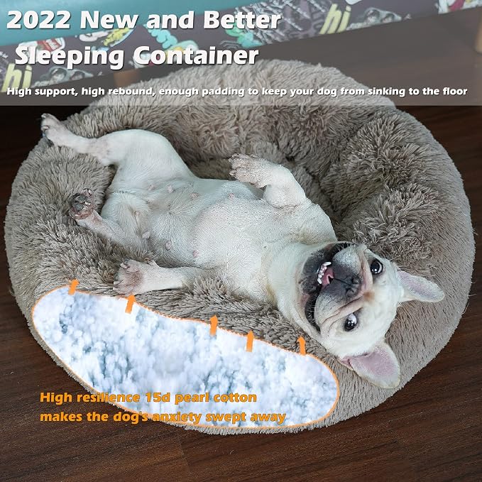 Calming Donut Dogs Beds for Small Dogs Washable, 23inch Plush Round Pet Bed for - Image 4