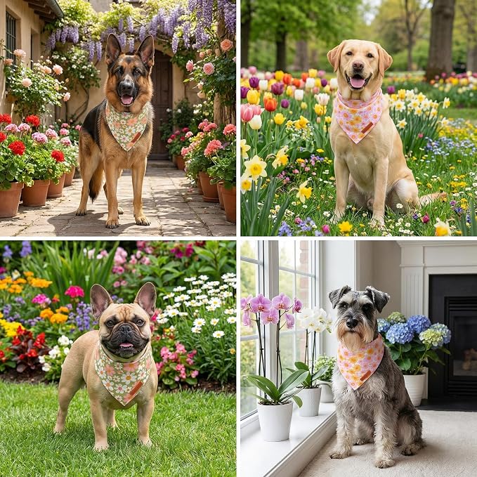 ADOGGYGO Floral Dog Bandanas 2 Pack, Daisy Flower Puppy Scarf, Premium Fabric - Image 2