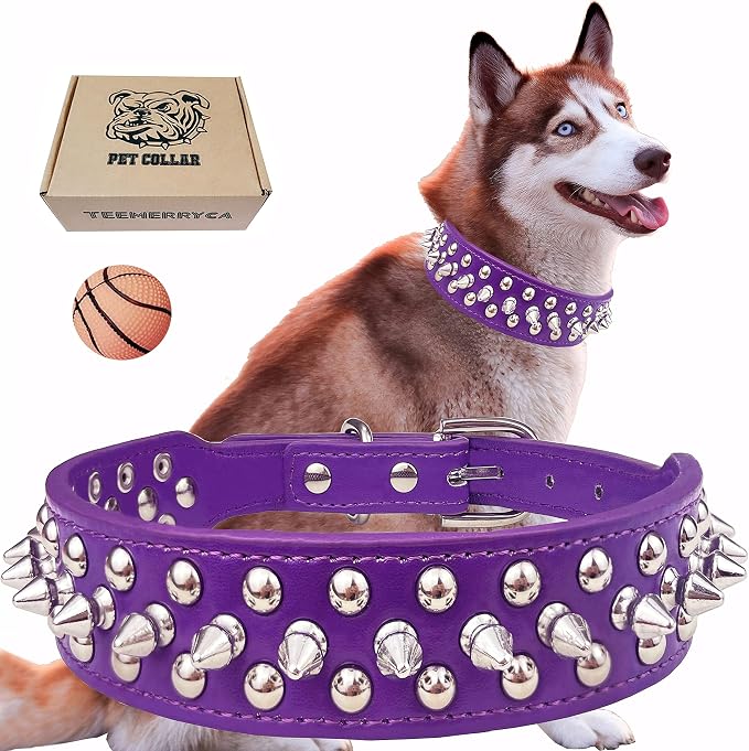 TEEMERRYCA Adjustable PU Leather Spiked Studded Dog Collars by TEEMERRYCA