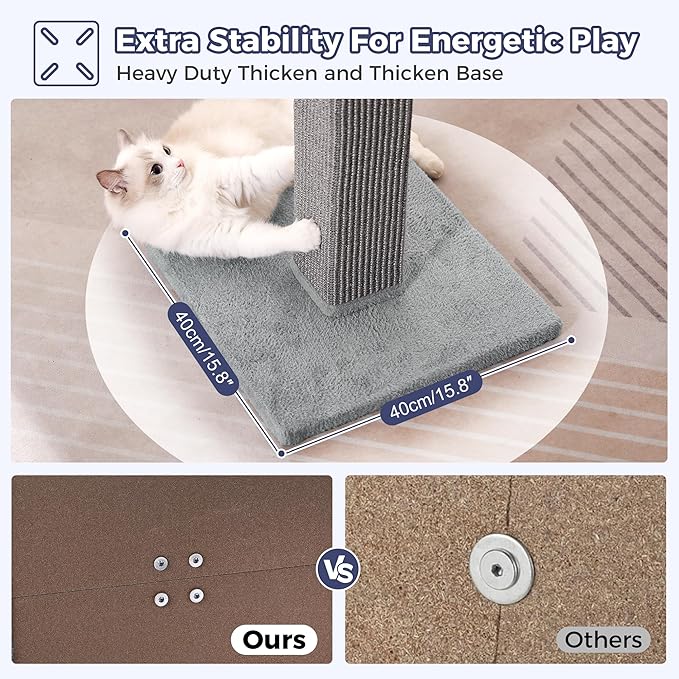 Large Cat Scratching Post with Heavy Duty Base 33" Sturdy Square Sisal Scracher - Image 4