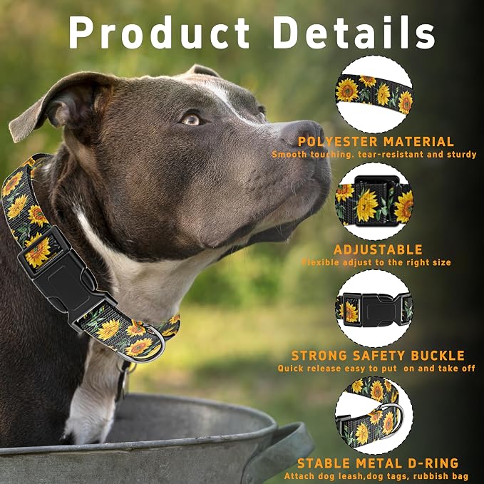 Dog Collar for Boys Girls, Sunflower Puppy Collar for Small Medium Large Dogs - Image 2