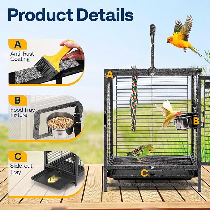 VIVOHOME 19 Inch Wrought Iron Bird Travel Carrier Cage - Image 5