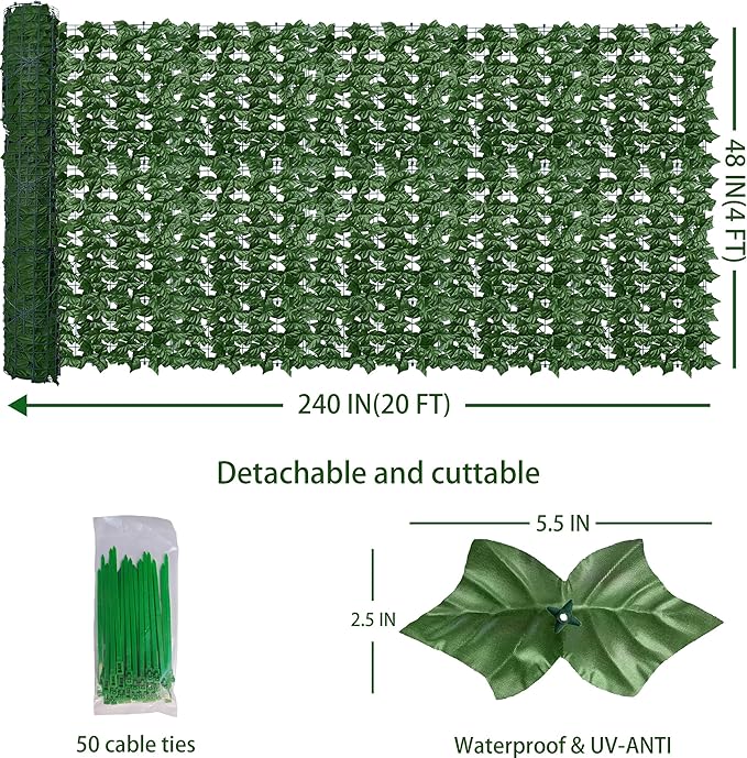 Artificial Fence Privacy Screen: 4FT x 20FT UV-Anti Faux Greenery Backdrop Ivy - Image 2