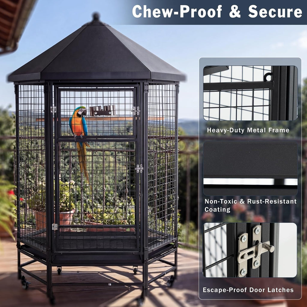 69" Large Bird Cage with Slide-Out Trays, Black - GlobalHabitat Supply