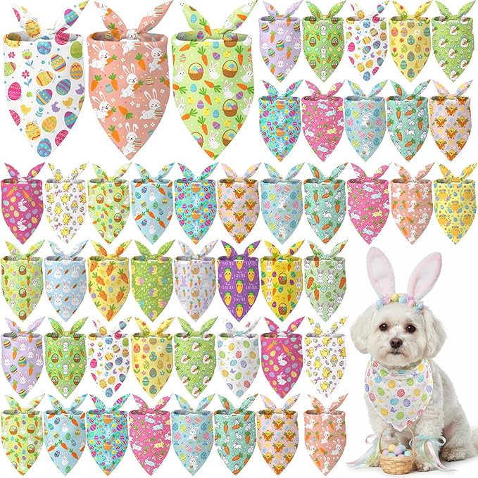Abbylike 50 Pcs Easter Dog Bandanas Bulk Bunny Egg Carrot Bandanas by Abbylike