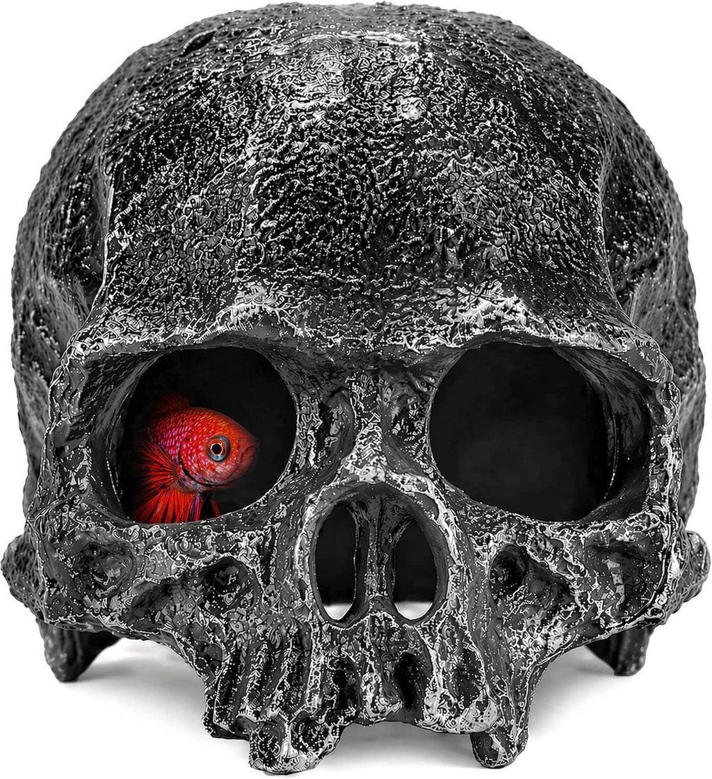 Black Resin Skull Terrarium Hideout