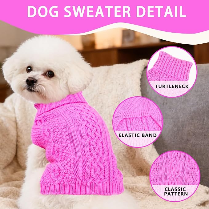 Dog Sweaters for Small Dogs Girl Warm Knit Chihuahua Clothes Pink Dog Clothes - Image 3