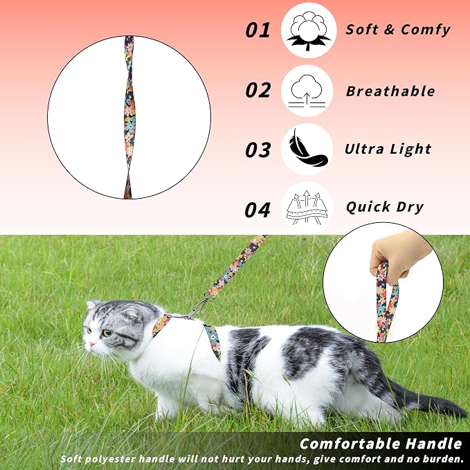 Cat Harness and Leash Set, Adjustable Kitten Harness Escape Proof Cats Harness - Image 3