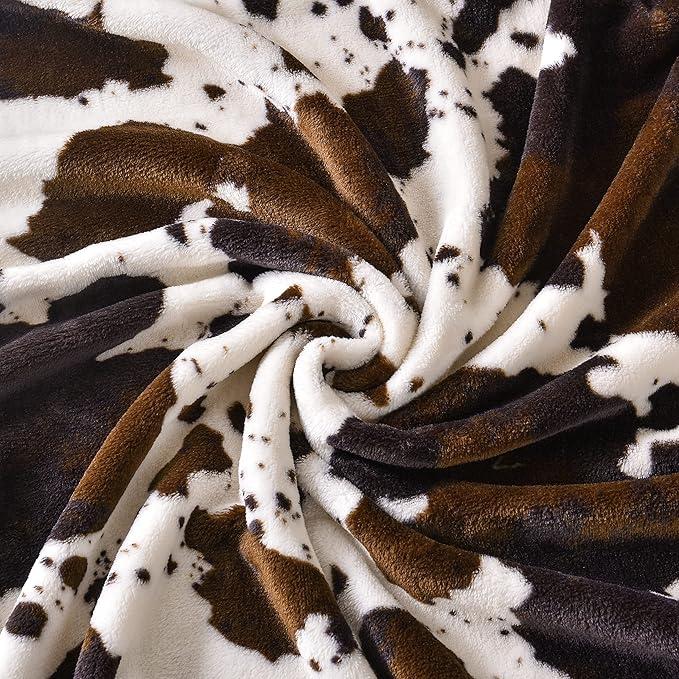 Bnuitland Brown Cow Print Flannel Throw Blanket - Image 5
