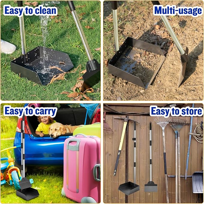 Dog Pooper Scooper for Large Dogs, 3 Pack Adjustable Long Handle Metal Tray - Image 7