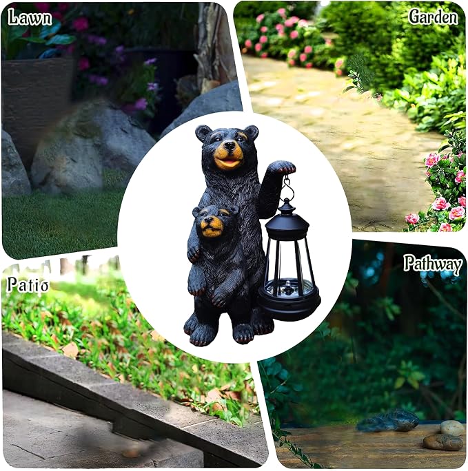 Black Bear Solar Lantern Garden Statues，Loving Bear Figurine Lights - Image 8