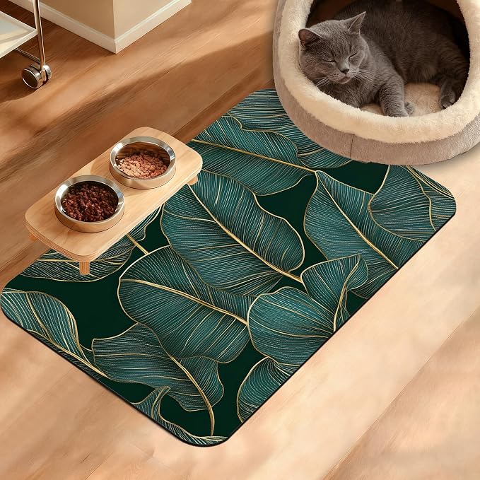 Tropical Palm Feeding Mat, Non-Slip Rubber Backing Mat, Cat Dog Accessories by Unknown