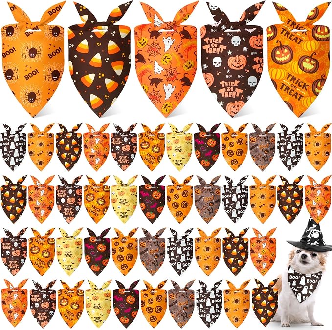 Weewooday 50 Pcs Halloween Dog Bandanas Bulk Pumpkin Ghost Bandanas by Weewooday