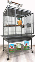 Extra Large Wrought Iron Bird Cage with Play Top and Rolling Wheels - GlobalHabitat Supply