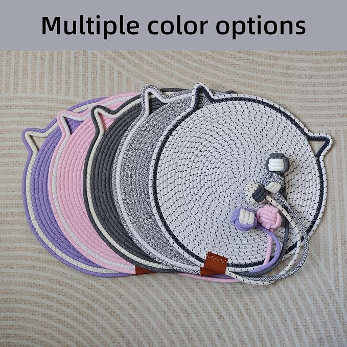 Cat Scratcher Mat, Natural Cotton Rope Cat Scratching Pad, 16.9'' Round Cat - Image 6