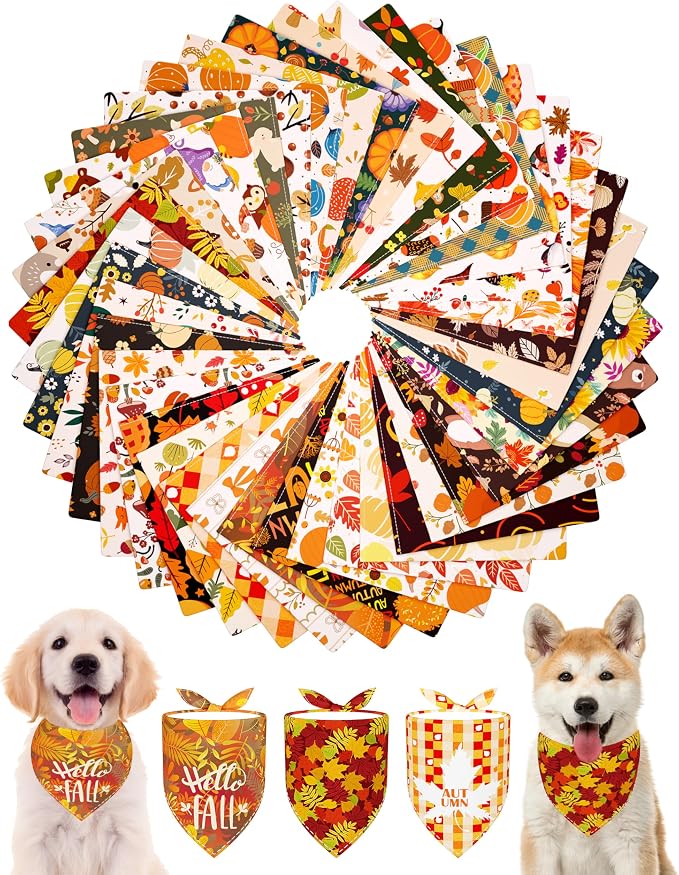 PET SHOW 50 Pack Fall Dog Bandanas Bulk Washable Thanksgiving Autumn Maple by PETSHOW