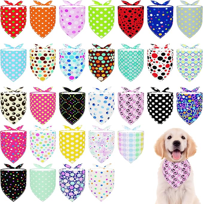 30 Pcs Polka Dot Dog Bandanas for Small Dogs Medium Stitch Dog Bandana Bulk by Bestwishforyou
