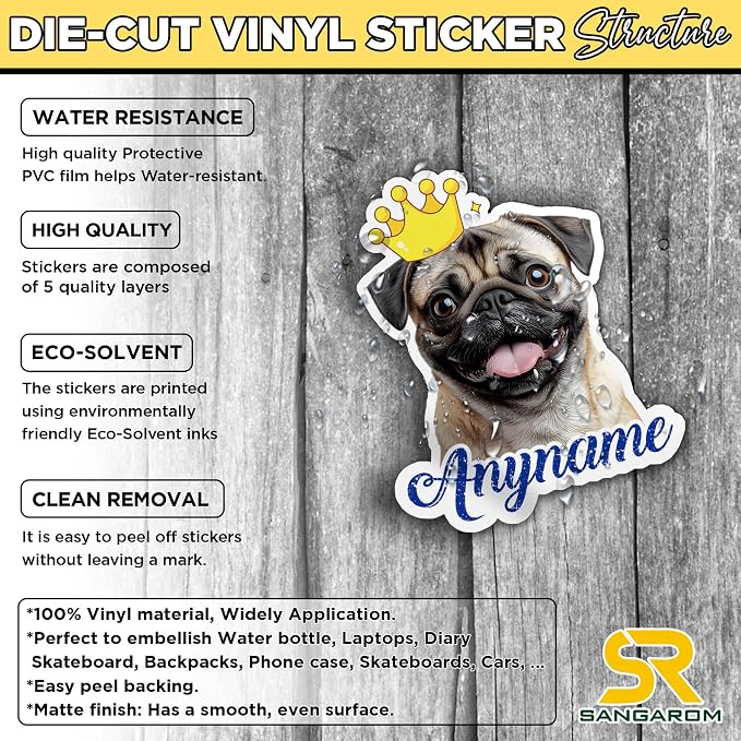 Custom Pet Name Sticker Personalized Text Face Photo Crown King Queen Animal - Image 4