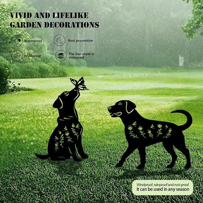 4 Pack Dog Metal Garden Decorative Stakes, Weather Proof Puppy Silhouette - Image 3