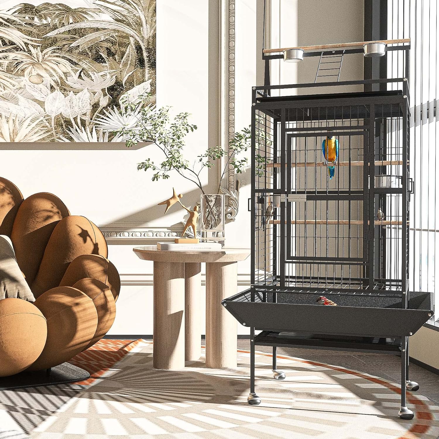 BOINN 82 Inch Wrought Iron Bird Cage with Rolling Stand - GlobalHabitat Supply