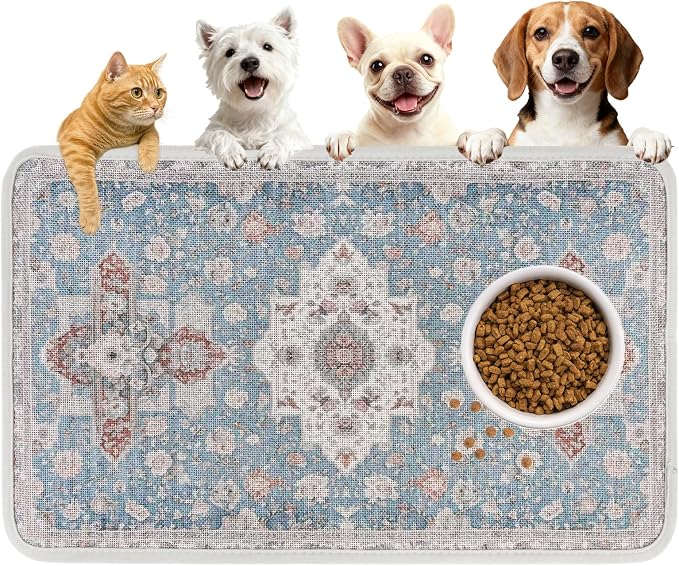 PUPTECK Dog Food Mat, Absorbent Pet Feeding Bowl Mat, Non-Slip Dog Mat by PUPTECK
