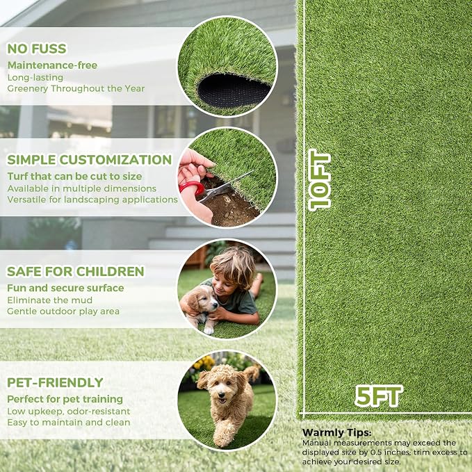 Artificial Grass Rug Indoor Outdoor, 5 x 10FT Fake Grass Turf - Image 4