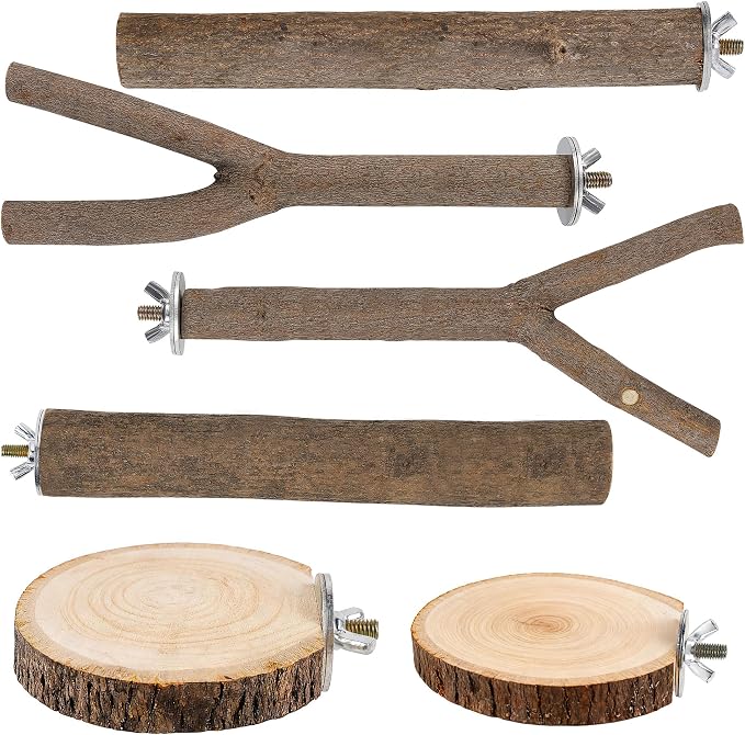 6 PCS Bird Perch Set, Natural Birch Wood Straight & Forked Perches by TreewollAlwaysontheWay