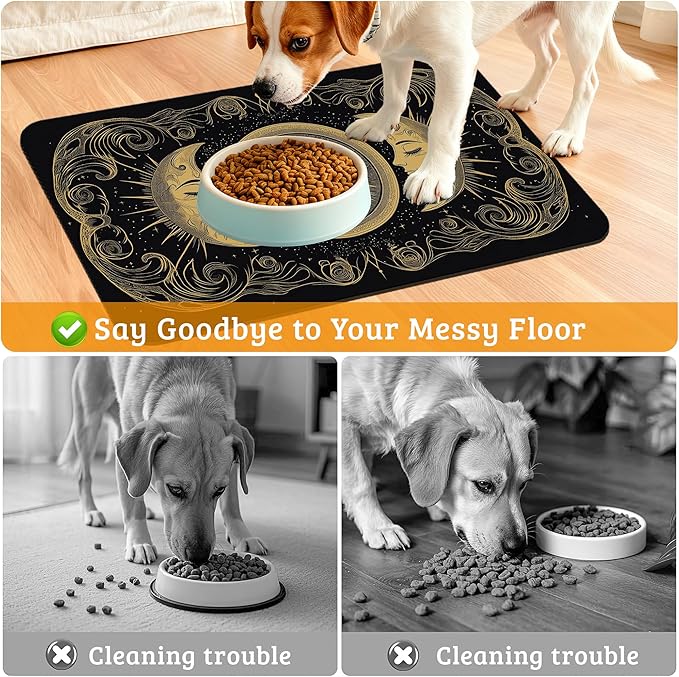 Dog Bowl Mat, Moon Sun Pet Feeding Mat - Image 4