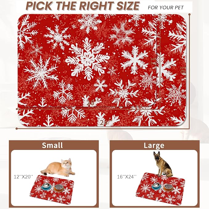 Christmas Dog Food Mat for Floors, Snowflake Absorbent Pet Food and Water Bowl - Image 2