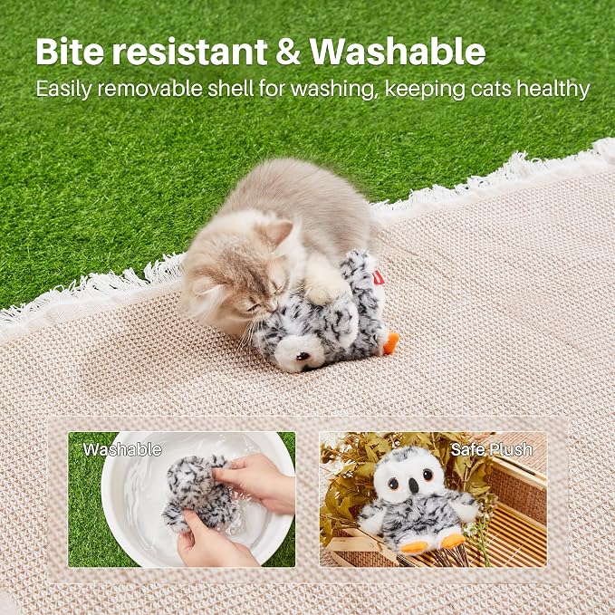 Potaroma Flapping Owl Cat Toys, Lifelike Bird Chirp, Rechargeable Touch - Image 4