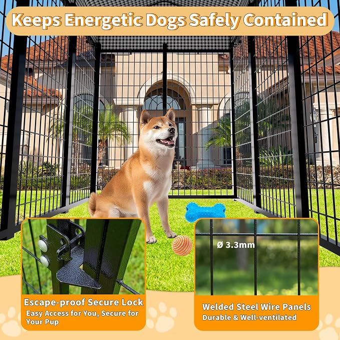 Large Dog Kennel Outside with Roof, Heavy-Duty Indoor Outdoor Dog Run Dog - Image 4
