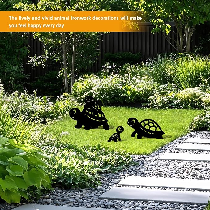 3 Pack Turtle Metal Garden Decorative Stakes, Weather Proof Silhouette Statues - Image 6