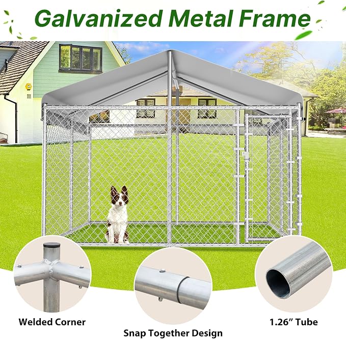 HITTITE Extra Large Outdoor Dog Kennel, Galvanized Chain Link Dog Runs - Image 9