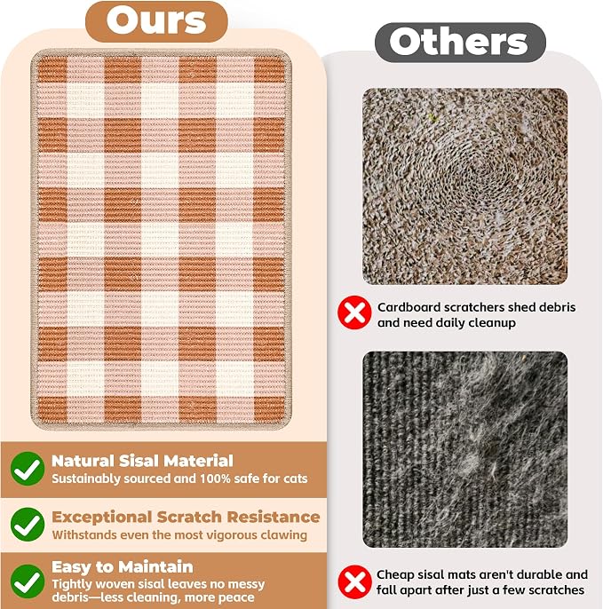 Cat Scratcher Mat, 23.6x15.7 Inch Natural Sisal Cat Scratch Pad, Horizontal Cat - Image 4
