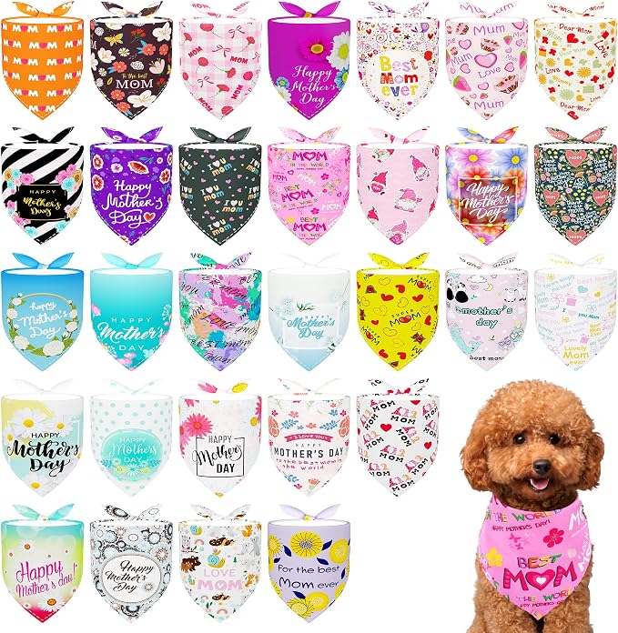 30 Pack Mothers Day Dog Bandanas Bulk by Bestwishforyou